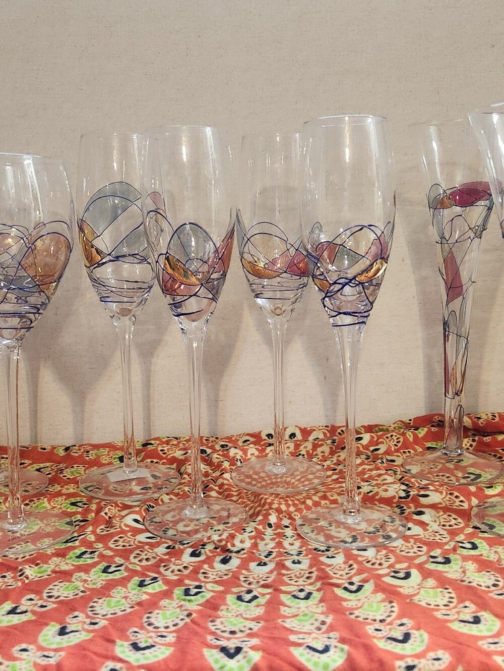 Vintage Artland "Helios" Stained Glass Mosaic Stemware Set - 8 Pieces